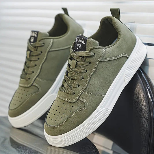 Men's Casual Sneakers Breathable Faux Leather Low-Top Walking Shoes