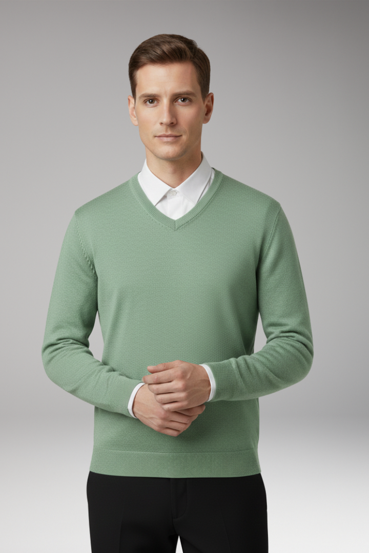 Men's Crew Neck Sweater Ribbed Hem