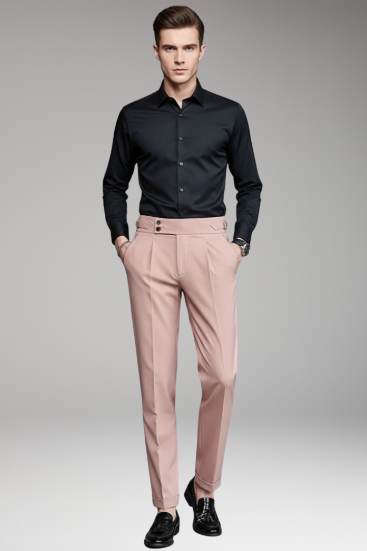Men's Pleated Trousers With Adjustable Waist