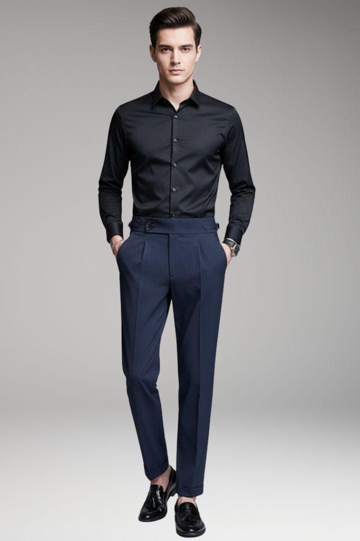 Men's Pleated Trousers With Adjustable Waist