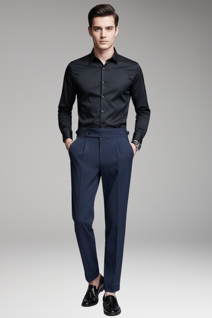 Men's Pleated Trousers With Adjustable Waist
