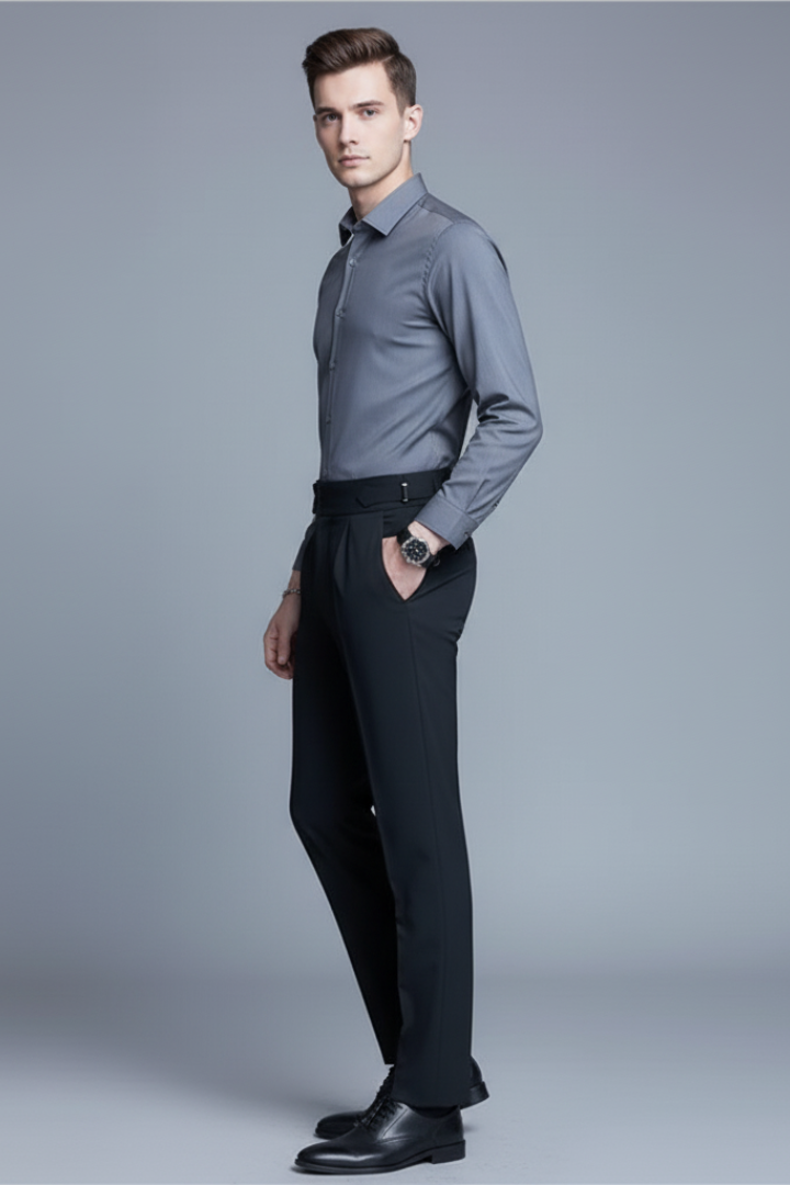Men's Pleated Trousers With Adjustable Waist