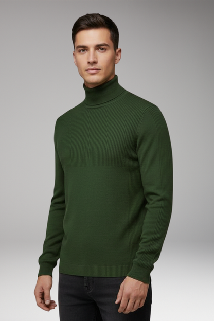 Men's Turtleneck Sweater Ribbed Cuffs Straight Hem