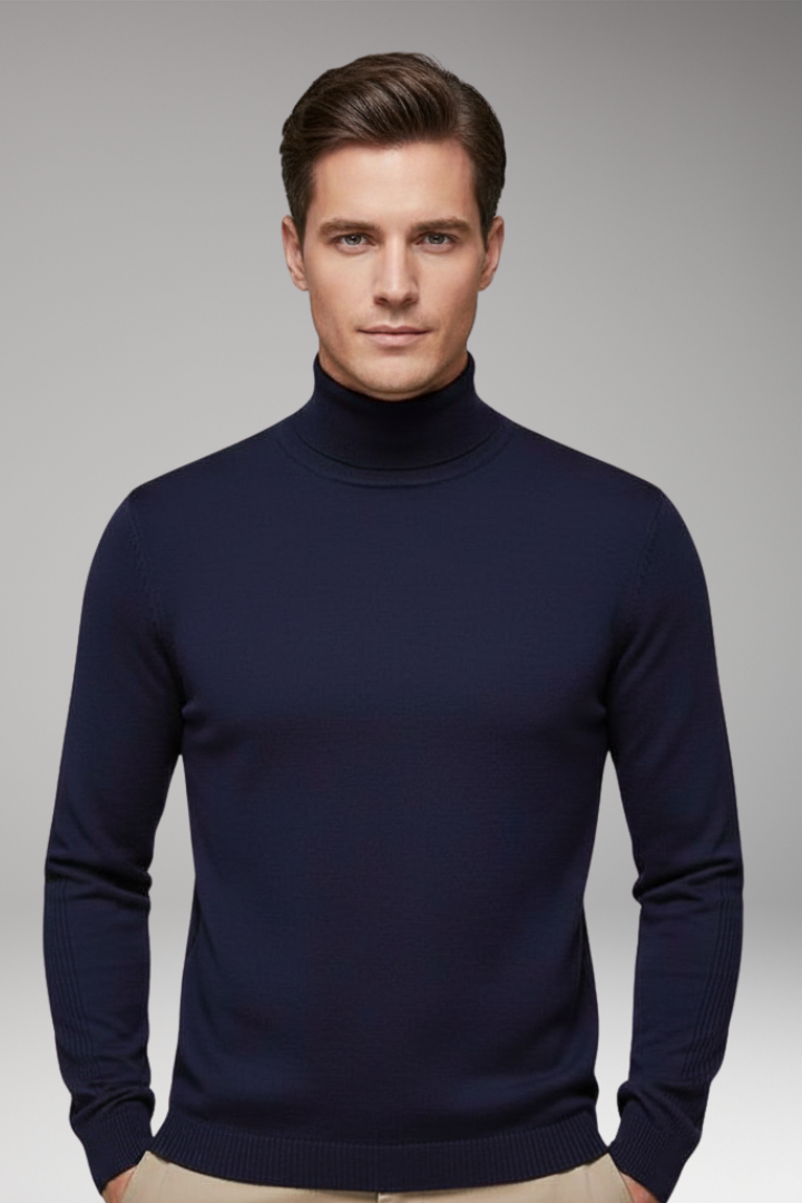 Men's Turtleneck Sweater Ribbed Cuffs Straight Hem