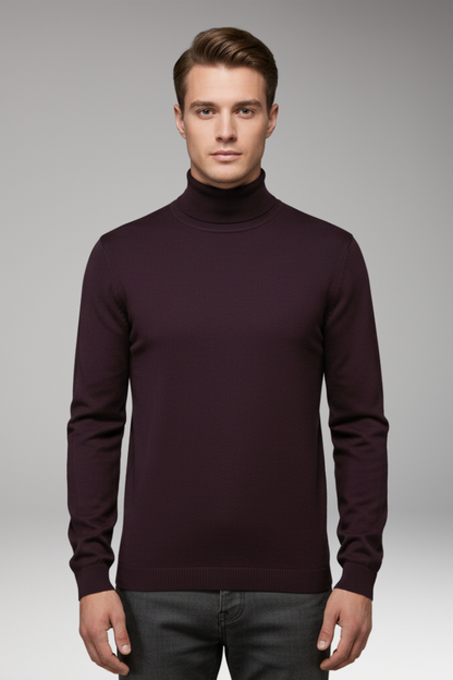 Men's Turtleneck Sweater Ribbed Cuffs Straight Hem