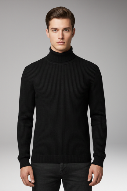 Men's Turtleneck Sweater Ribbed Cuffs Straight Hem