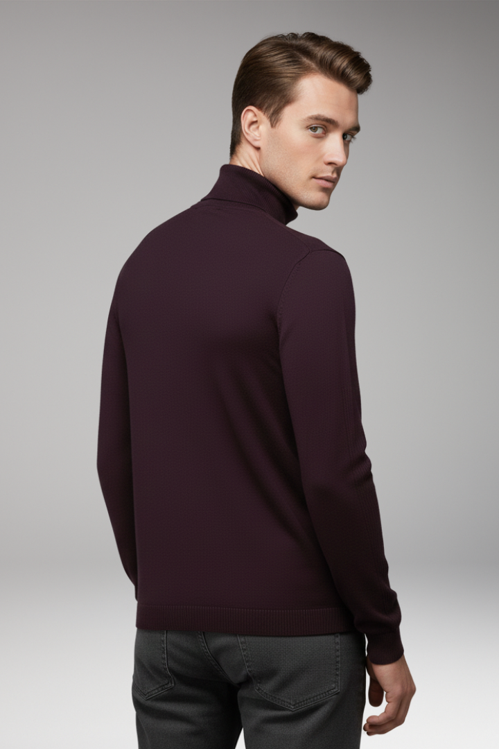 Men's Turtleneck Sweater Ribbed Cuffs Straight Hem