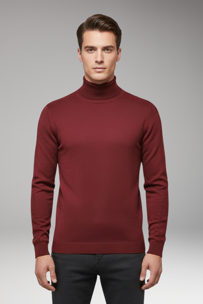 Men's Turtleneck Sweater Ribbed Cuffs Straight Hem