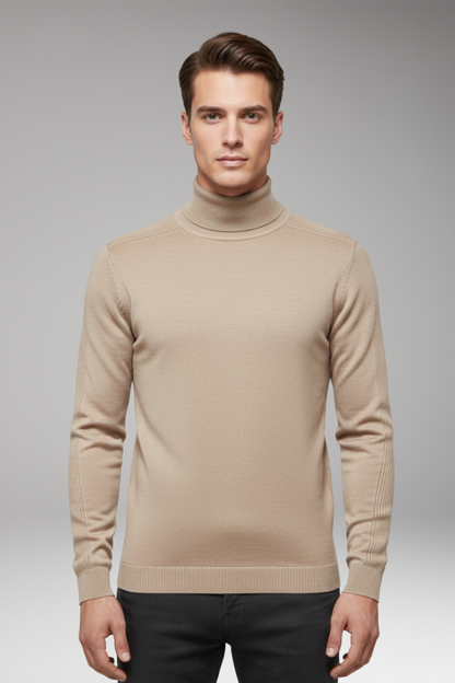 Men's Turtleneck Sweater Ribbed Cuffs Straight Hem