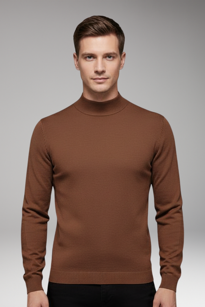 Men's Turtleneck Sweater Ribbed Cuffs Straight Hem