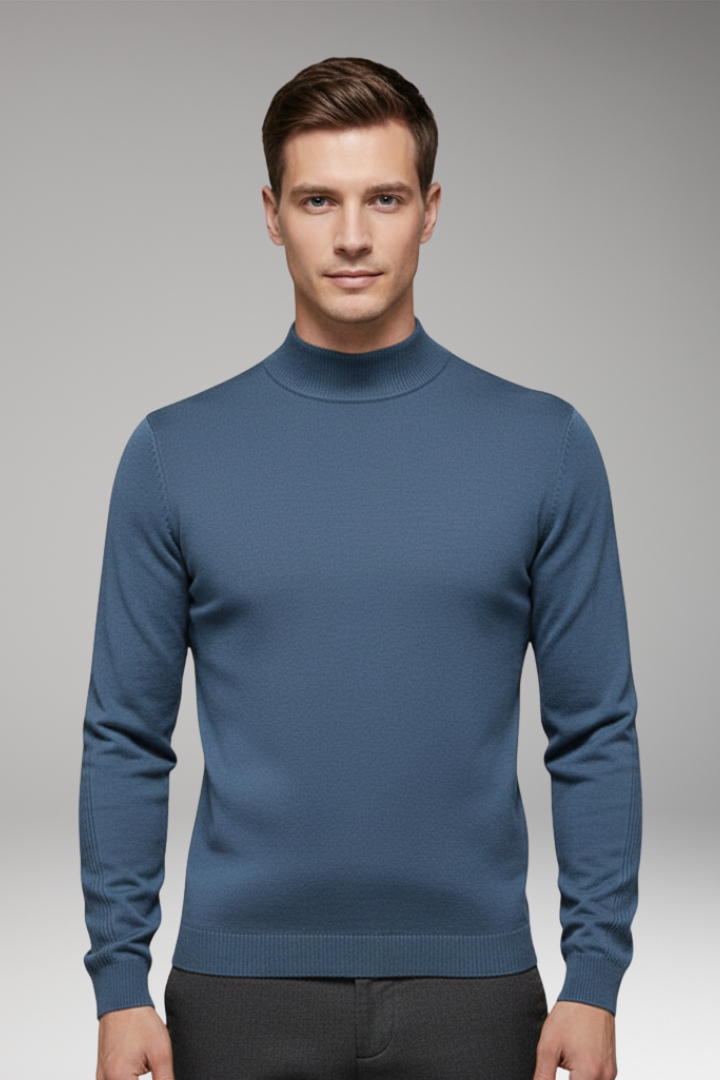 Men's Turtleneck Sweater Ribbed Cuffs Straight Hem