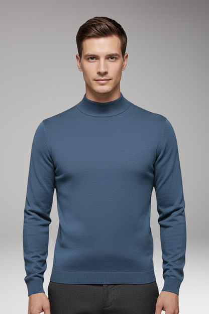 Men's Turtleneck Sweater Ribbed Cuffs Straight Hem