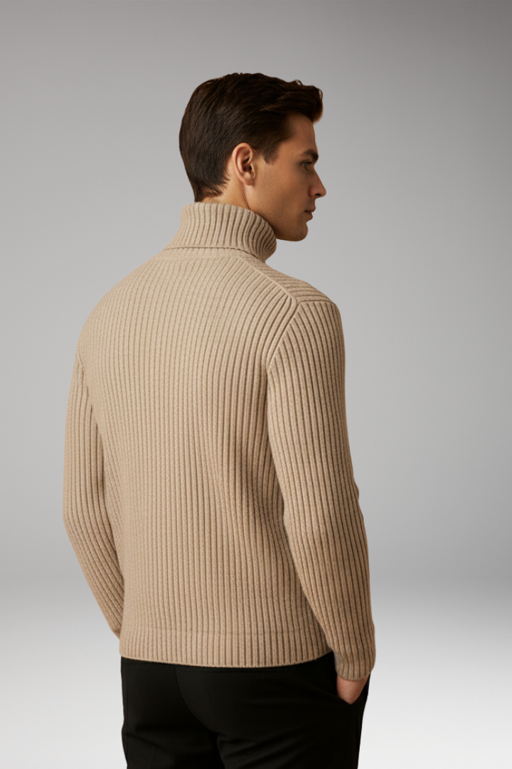 Men's Turtleneck Ribbed Sweater Structured Collar