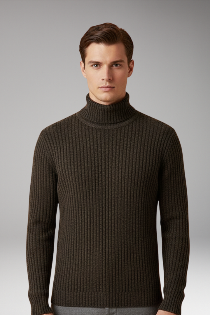 Men's Turtleneck Ribbed Sweater Structured Collar