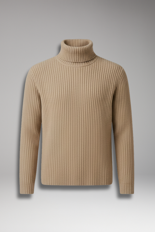 Men's Turtleneck Ribbed Sweater Structured Collar - 
Fashinoza