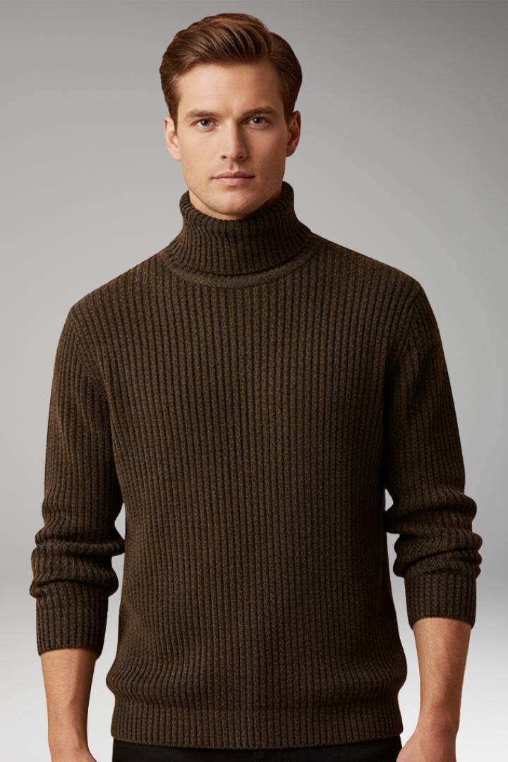 Men's Turtleneck Ribbed Sweater Structured Collar