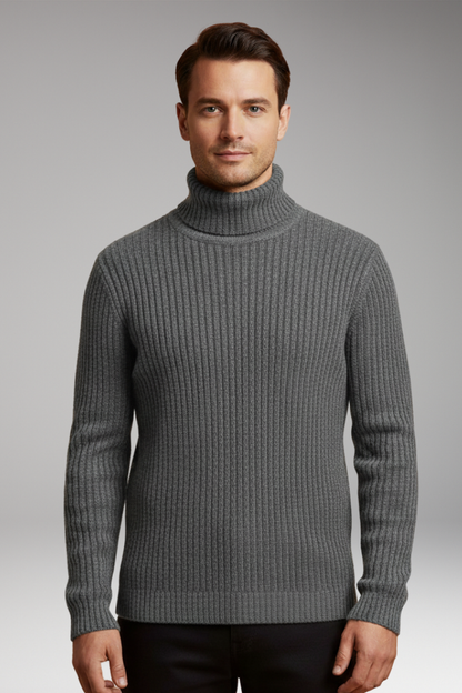 Men's Turtleneck Ribbed Sweater Structured Collar