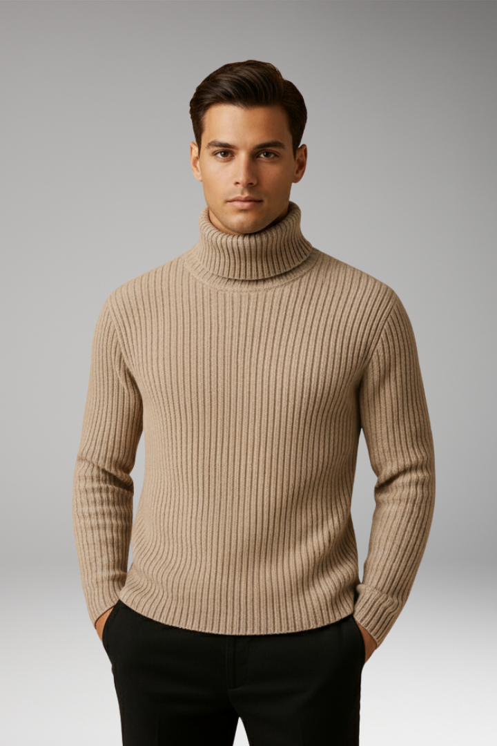 Men's Turtleneck Ribbed Sweater Structured Collar