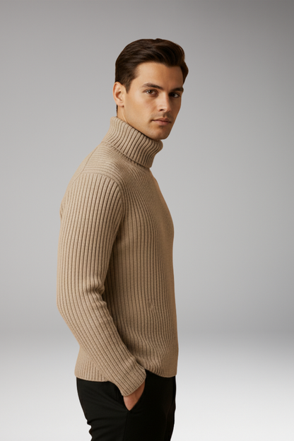 Men's Turtleneck Ribbed Sweater Structured Collar