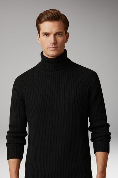 Men's Turtleneck Ribbed Sweater Structured Collar