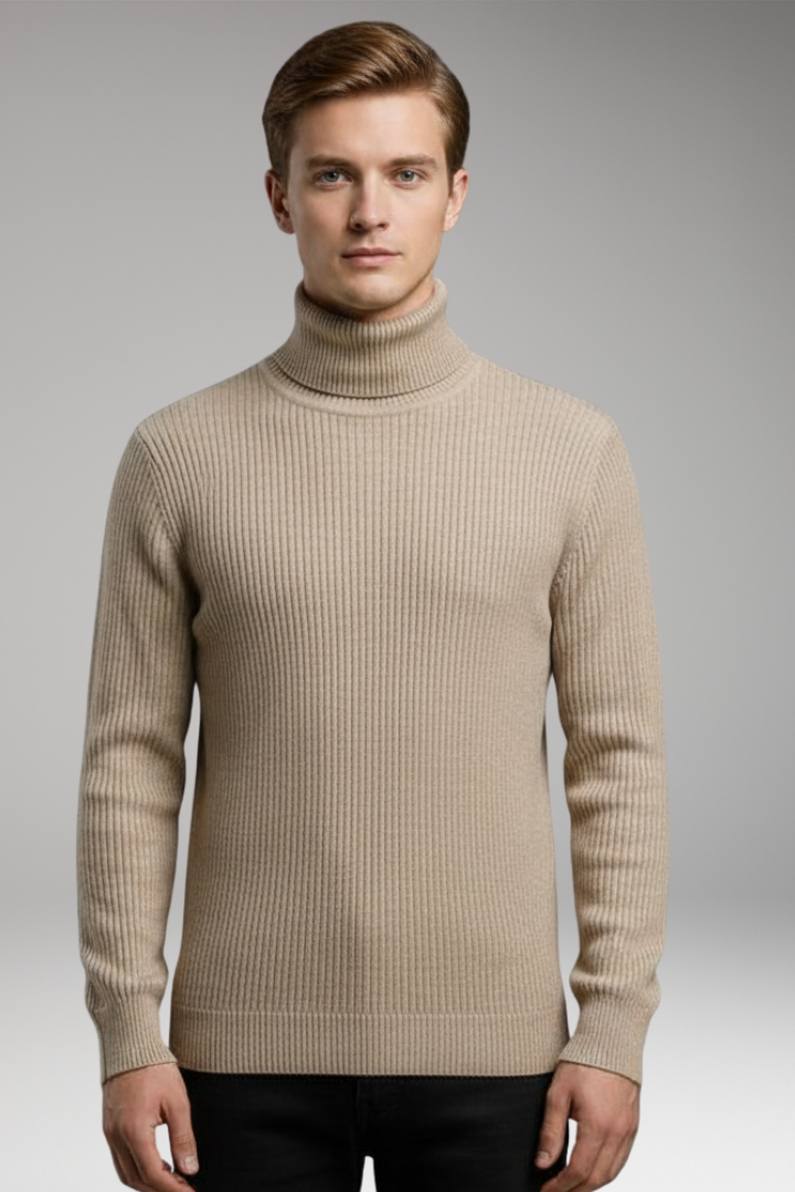 Men's Turtleneck Sweater Ribbed Knit Slim Fit