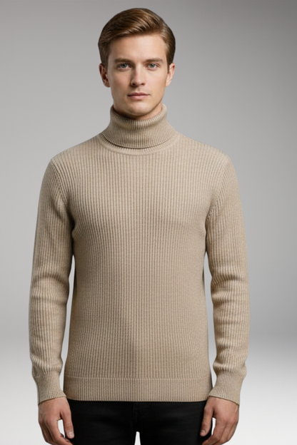 Men's Turtleneck Sweater Ribbed Knit Slim Fit