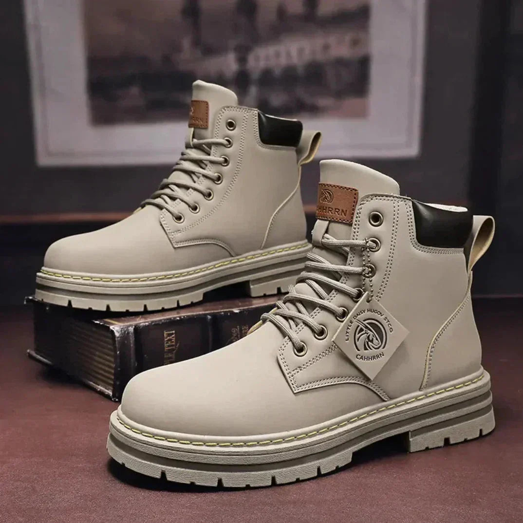 Men's Lace-Up Ankle Boots Leather Durable Brown