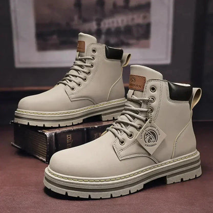 Men's Lace-Up Ankle Boots Leather Durable Brown