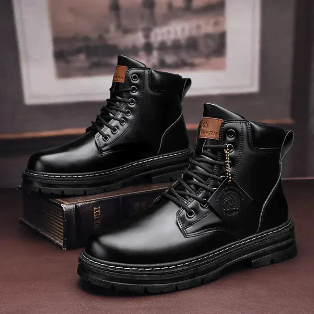 Men's Lace-Up Ankle Boots Leather Durable Brown