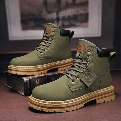 Men's Lace-Up Ankle Boots Leather Durable Brown