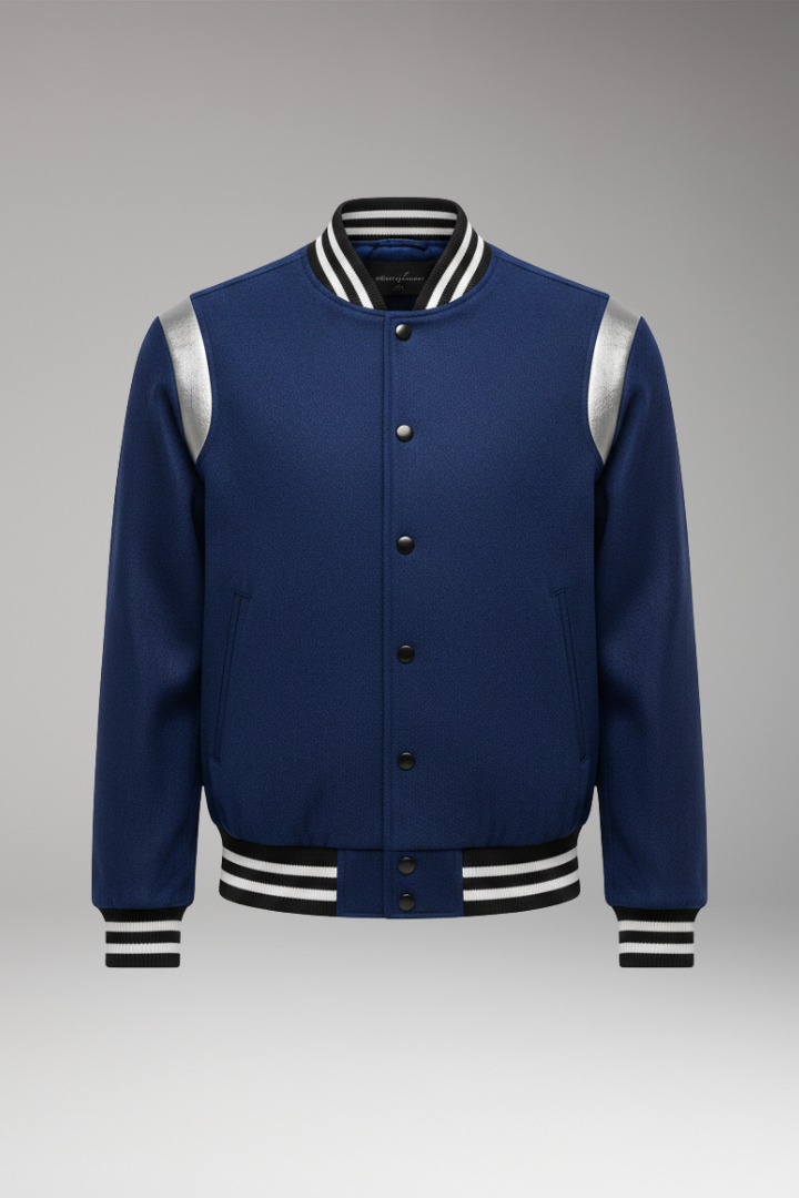 Men's Bomber Jacket Contrasting Sleeves Secure Buttons - 
Fashinoza