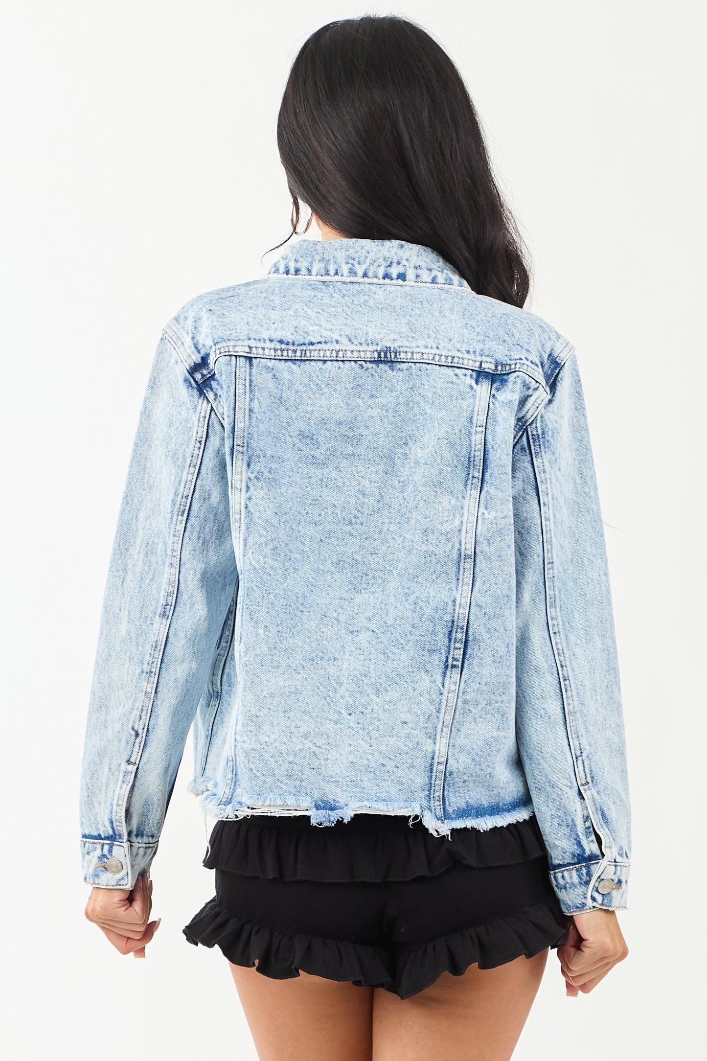 Women's Denim Jacket Acid Wash Button Down Blue