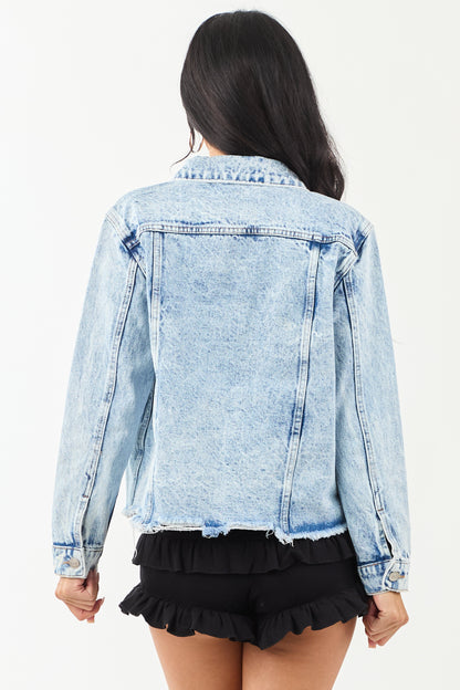 Women's Denim Jacket Acid Wash Button Down Blue