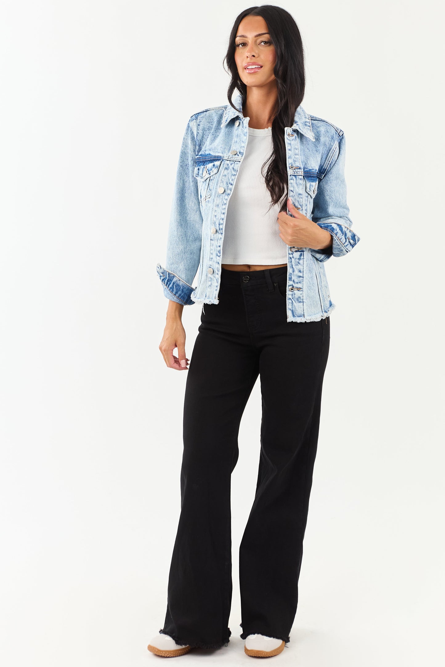 Women's Denim Jacket Acid Wash Button Down Blue