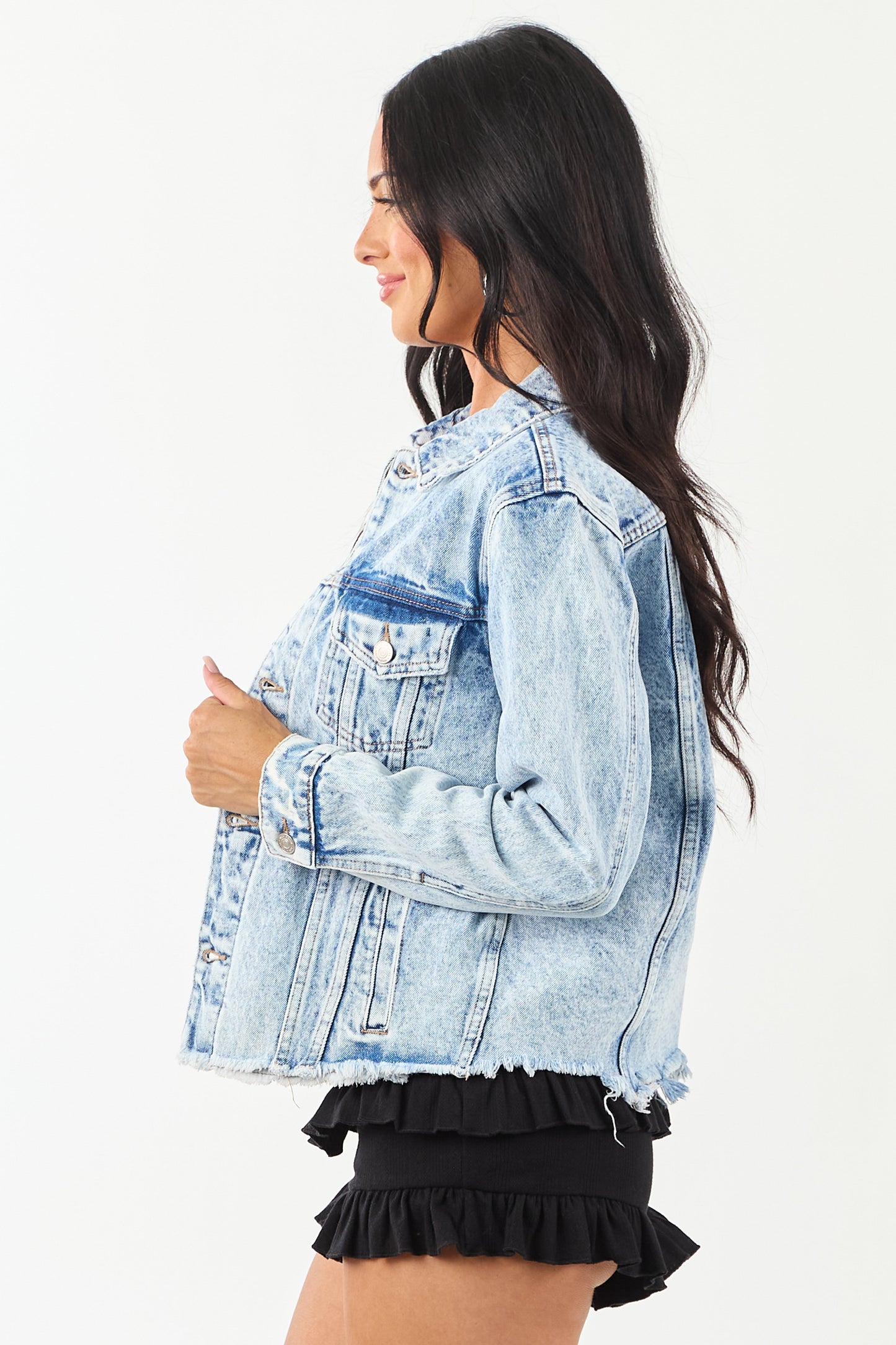 Women's Denim Jacket Acid Wash Button Down Blue