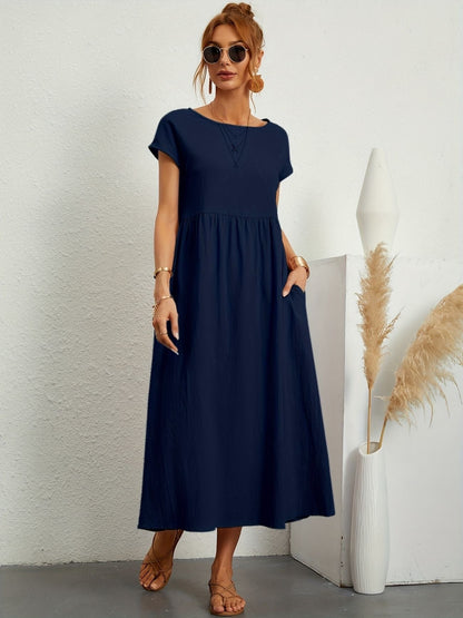 Women's Midi Dress Short Sleeves Side Pockets