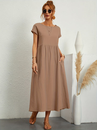 Women's Midi Dress Short Sleeves Side Pockets