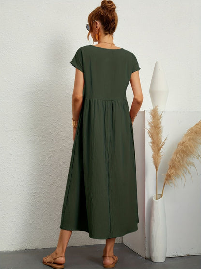 Women's Midi Dress Short Sleeves Side Pockets