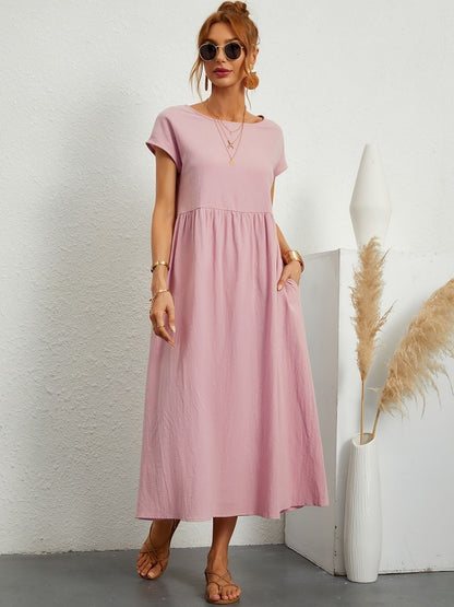 Women's Midi Dress Short Sleeves Side Pockets