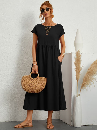 Women's Midi Dress Short Sleeves Side Pockets