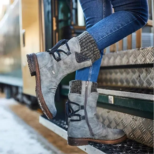 Mid-Calf Strass-Embellished Boots for Women – Stylish & Warm