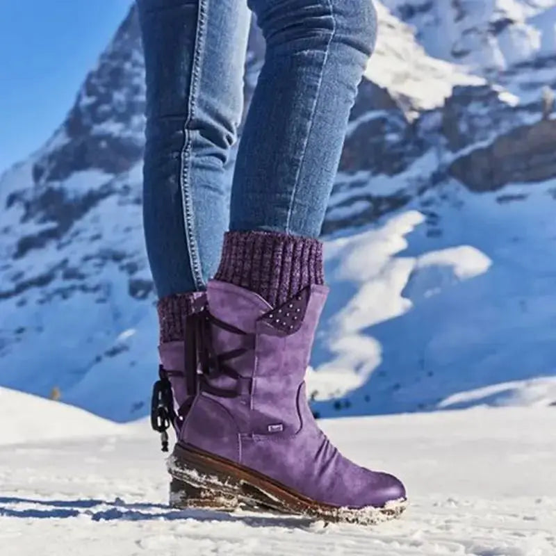 Mid-Calf Strass-Embellished Boots for Women – Stylish & Warm
