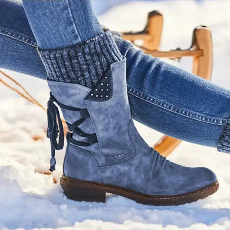 Mid-Calf Strass-Embellished Boots for Women – Stylish & Warm
