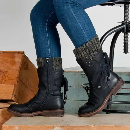 Women's Mid Calf Boots Strass Embellished Warm - 
Fashinoza