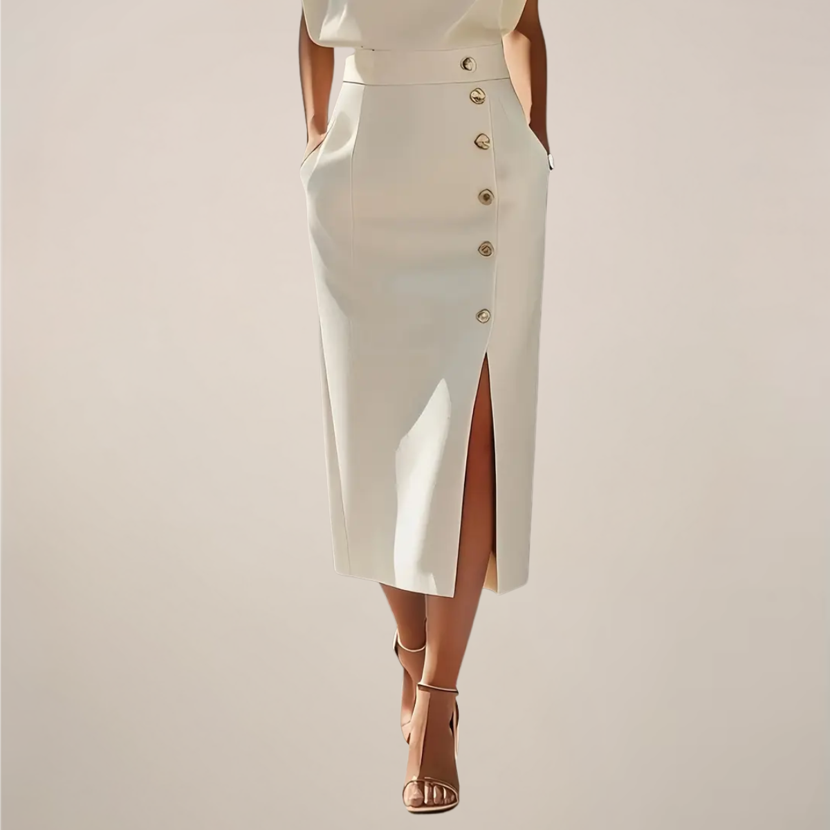 Elisara | Women’s Sleeveless Button Detail Midi Dress