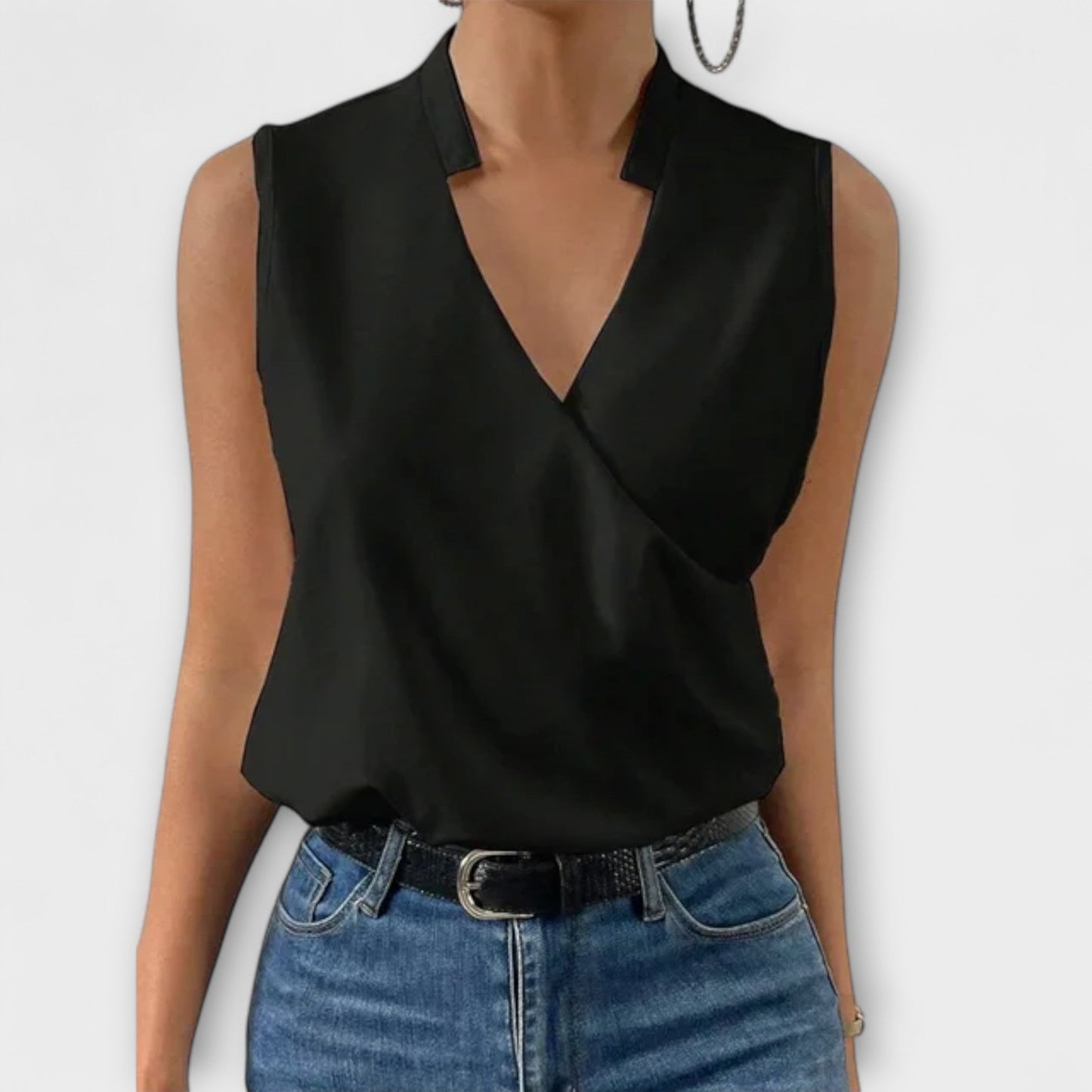 Women's V-Neck Wrap Sleevesless Blouse