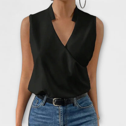 Women's V-Neck Wrap Sleevesless Blouse