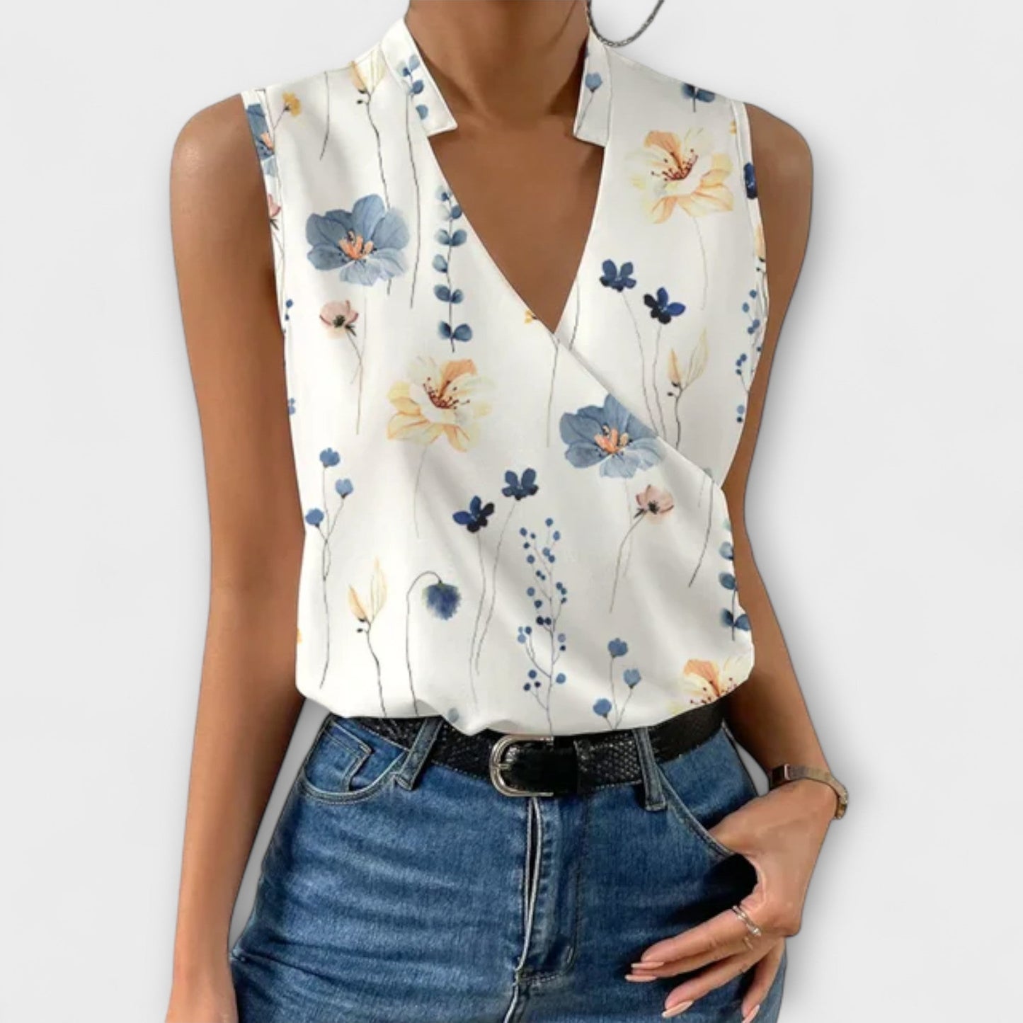 Women's V-Neck Wrap Sleevesless Blouse