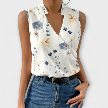 Women's V-Neck Wrap Sleevesless Blouse