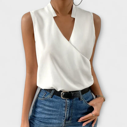 Women's V-Neck Wrap Sleevesless Blouse - Fashinoza